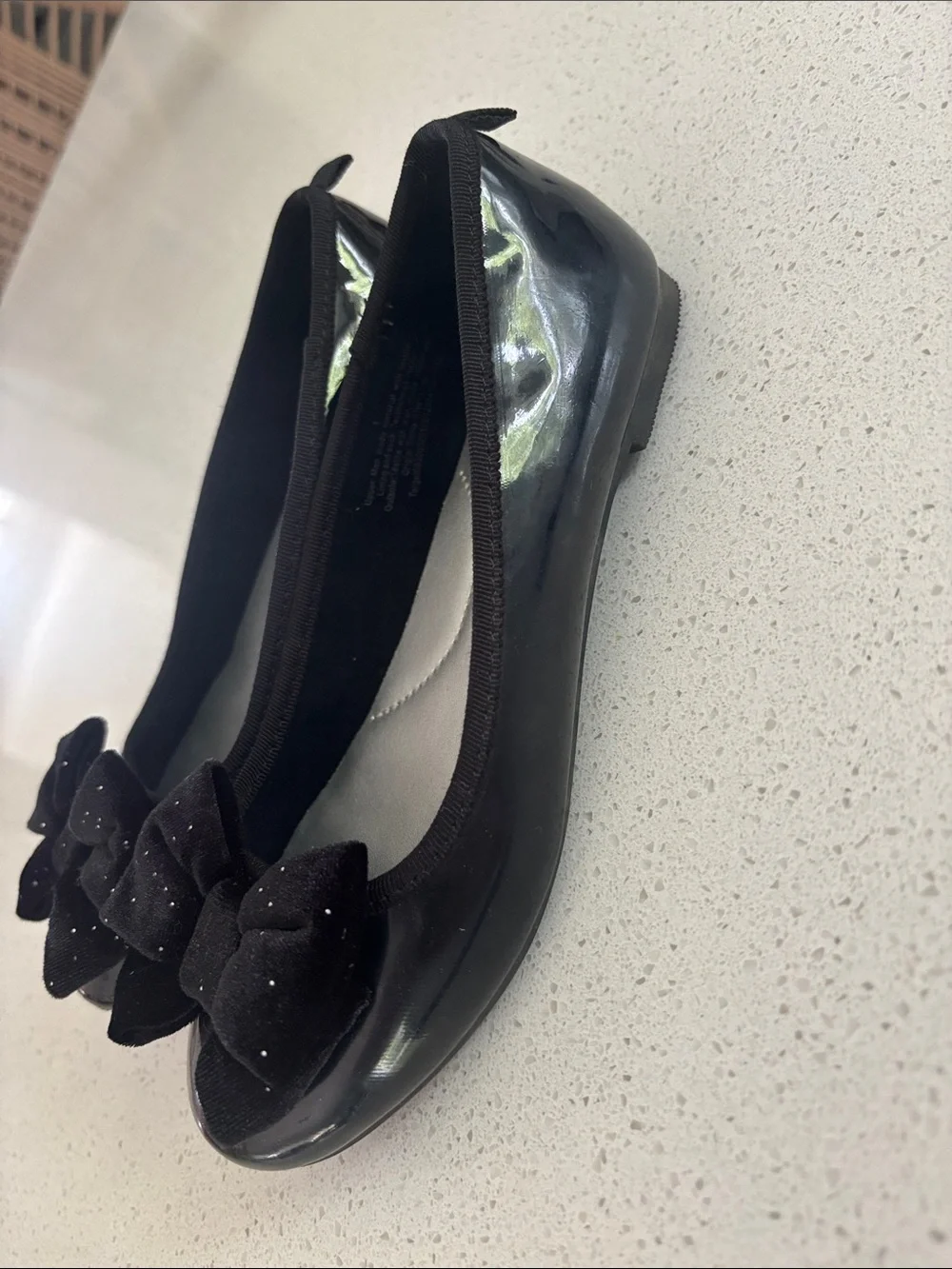 Girls black bow flats